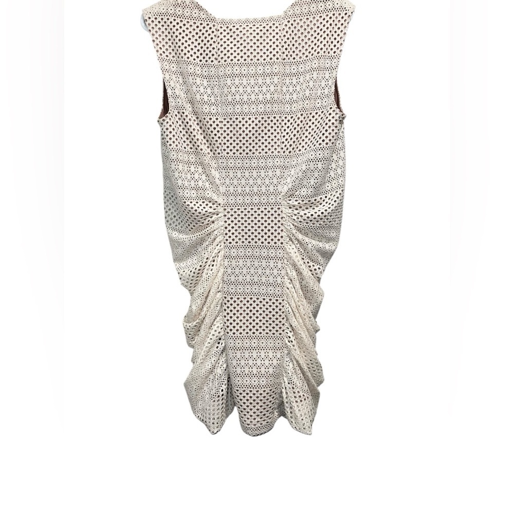 NWT BCBGMAXAZRIA Renee Ivory Eyelet Mesh Ruched Bodycon Dress - Picture 2 of 6